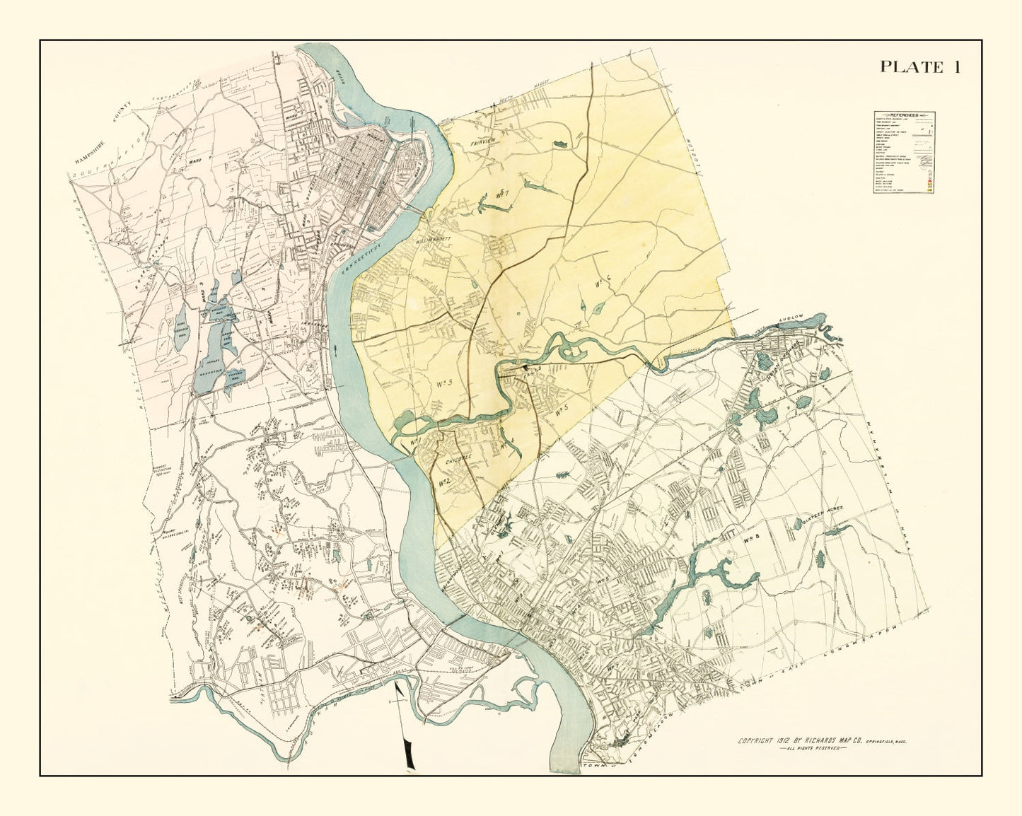 Vintage Map of Hampden County, Massachusetts 1912