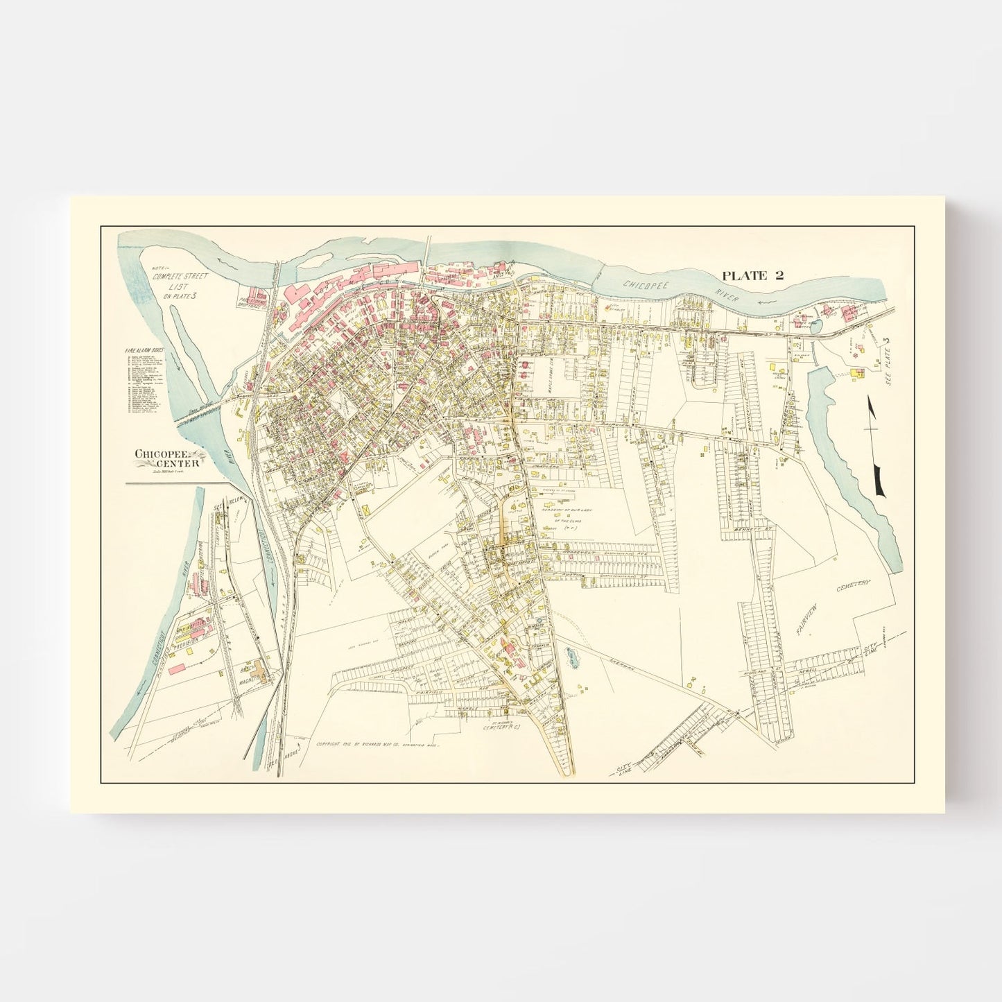 Vintage Map of Chicopee Center, Massachusetts 1912