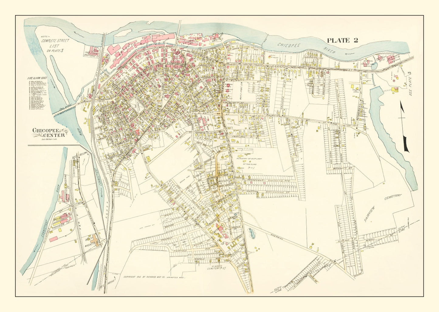 Vintage Map of Chicopee Center, Massachusetts 1912