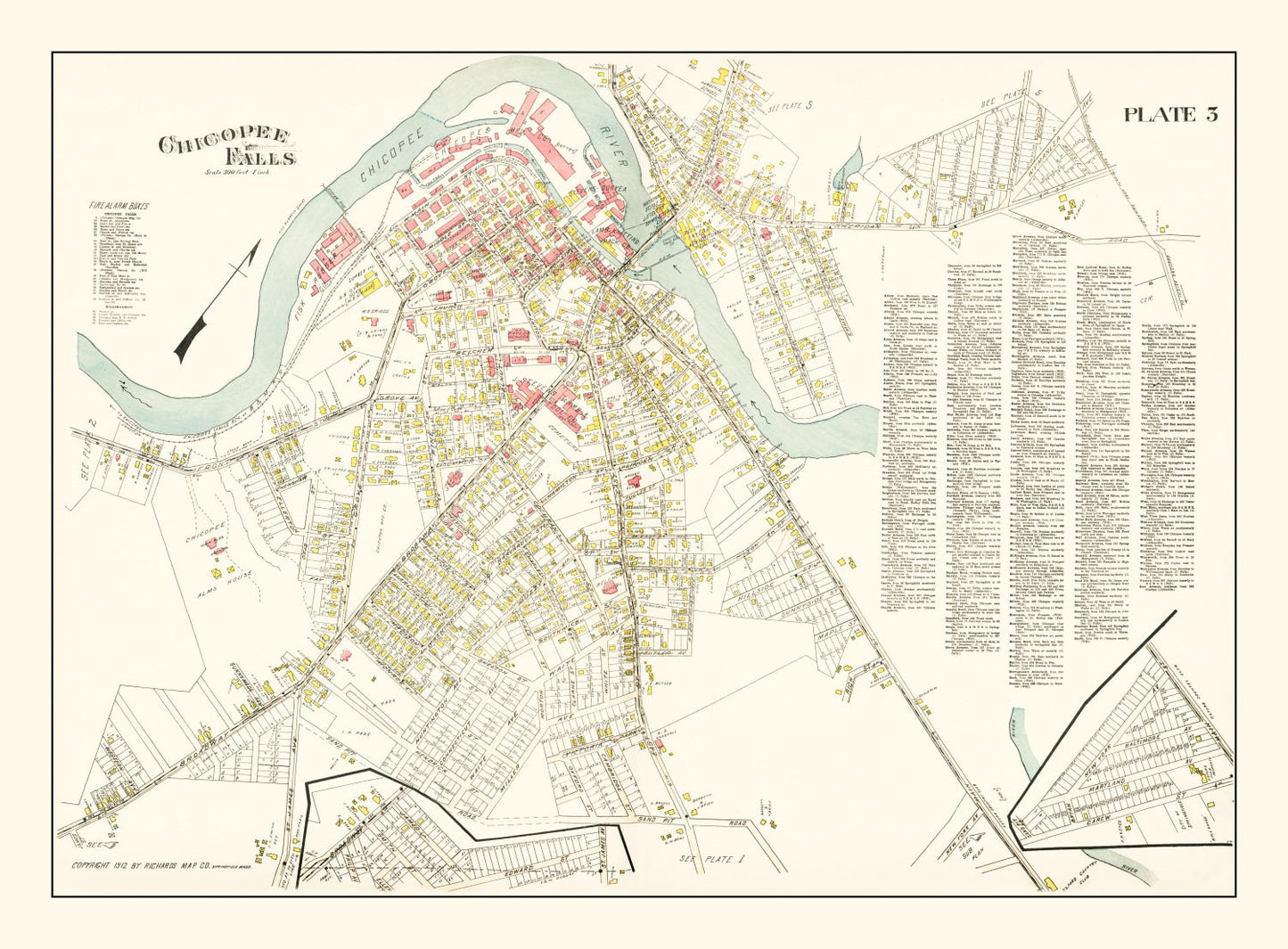 Vintage Map of Chicopee Falls, Massachusetts 1912