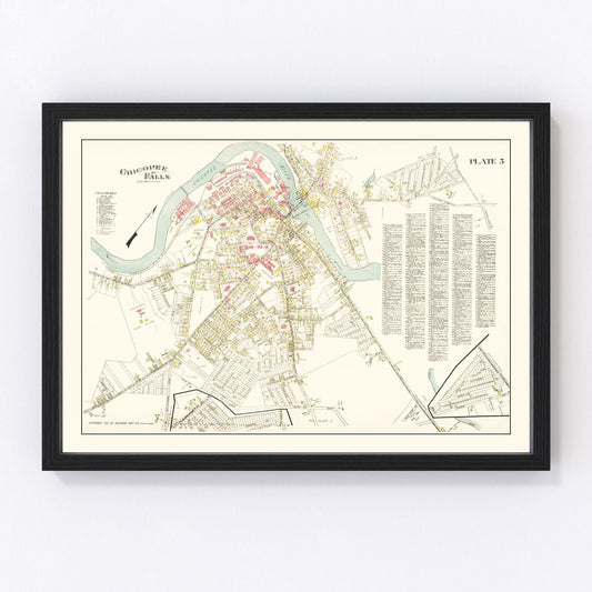 Vintage Map of Chicopee Falls, Massachusetts 1912