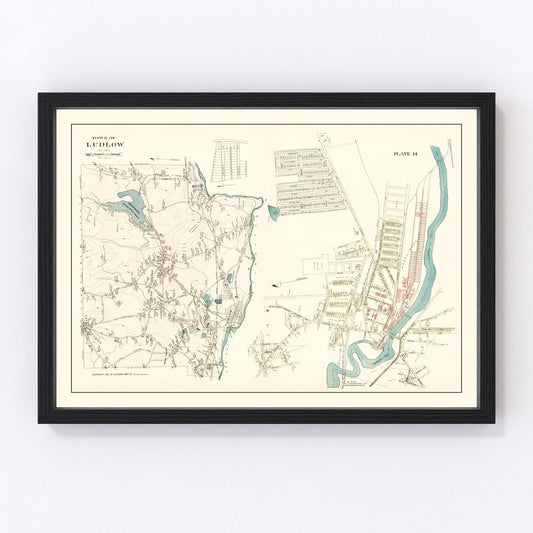 Vintage Map of Ludlow, Massachusetts 1912