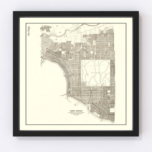Vintage Map of San Diego, California 1912