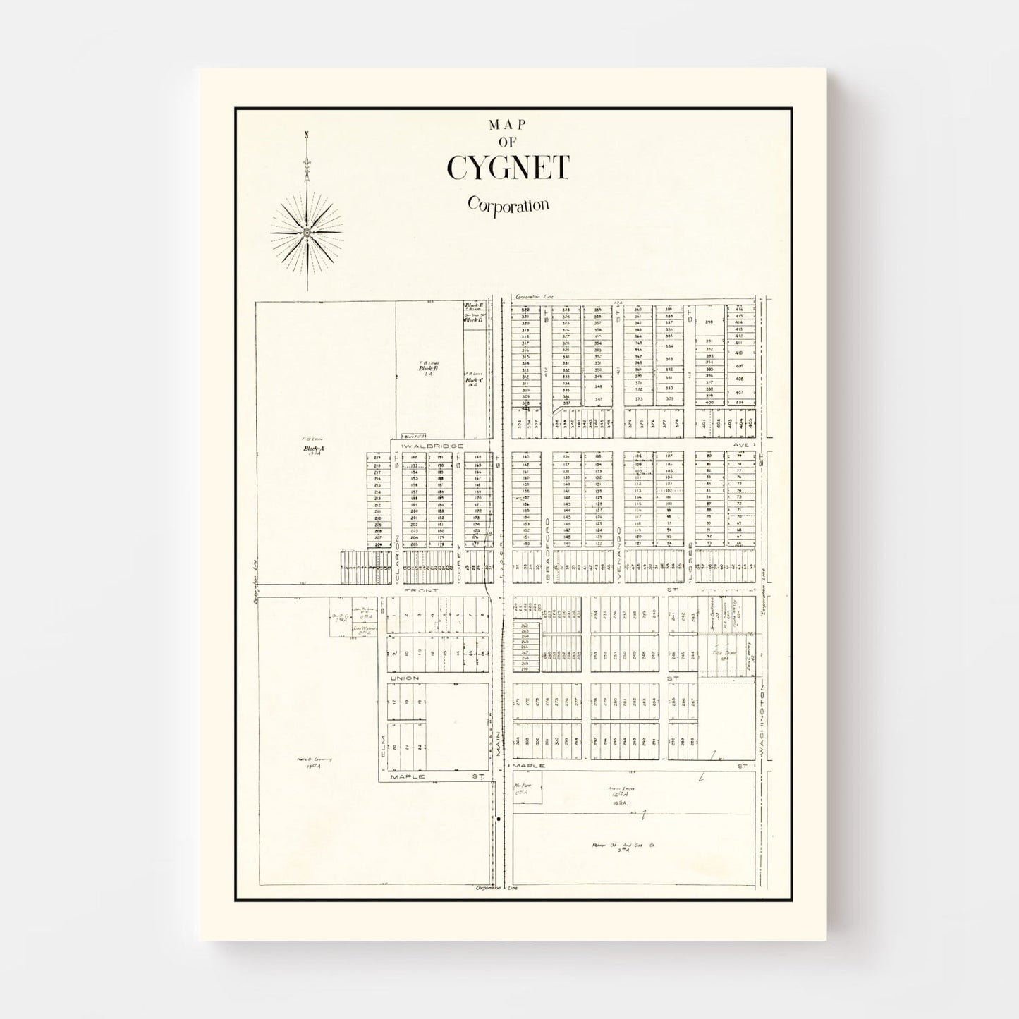 Vintage Map of Cygnet, Ohio 1912