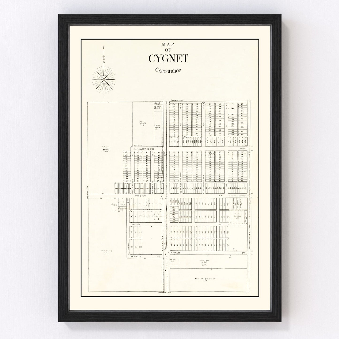 Vintage Map of Cygnet, Ohio 1912