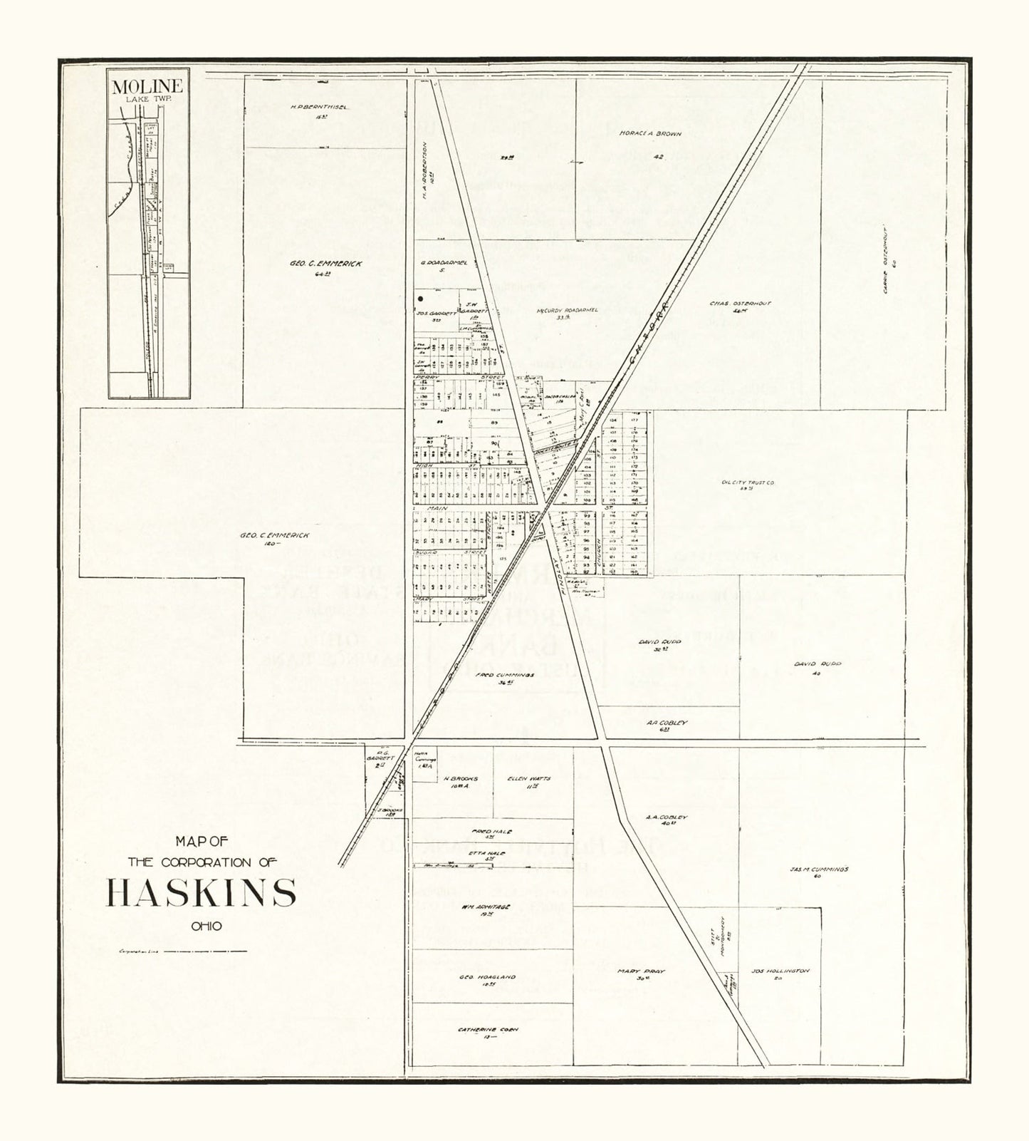 Vintage Map of Haskins, Ohio 1912