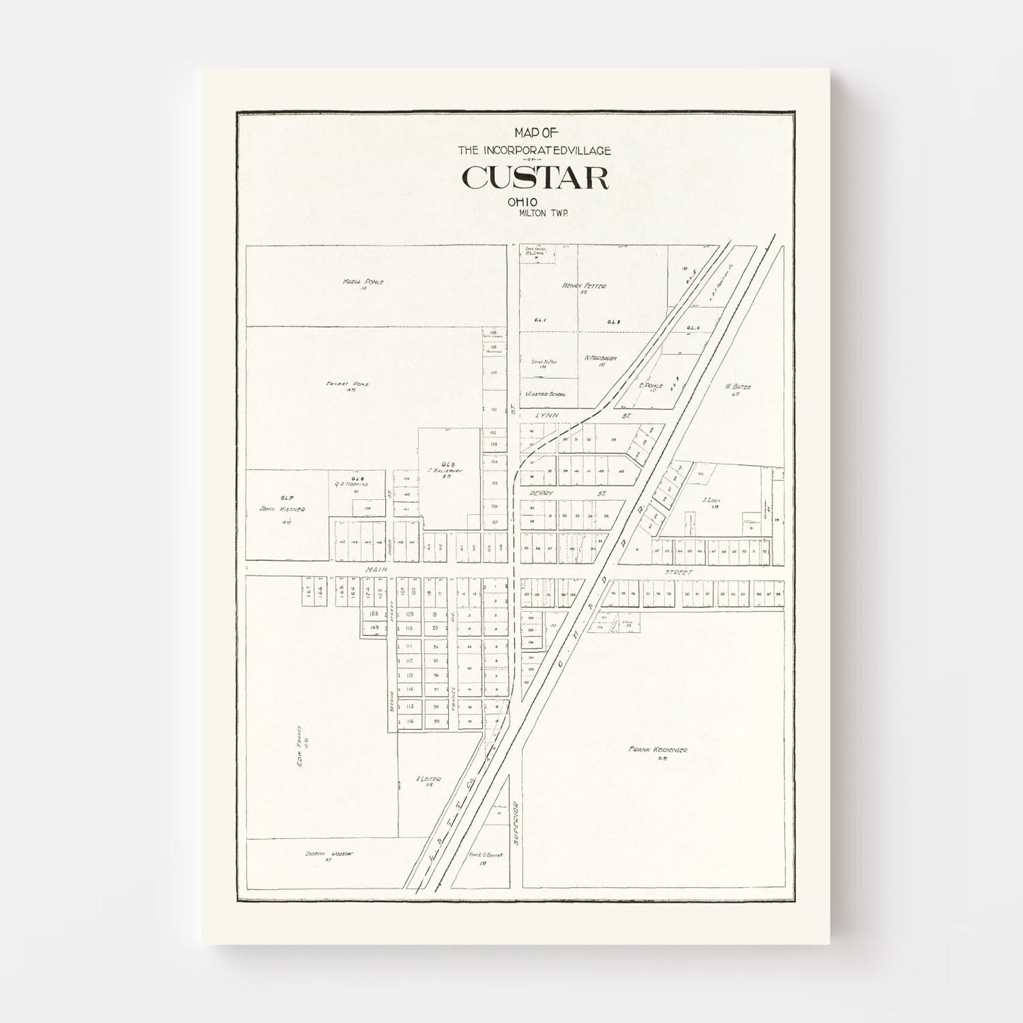Vintage Map of Custar, Ohio 1912