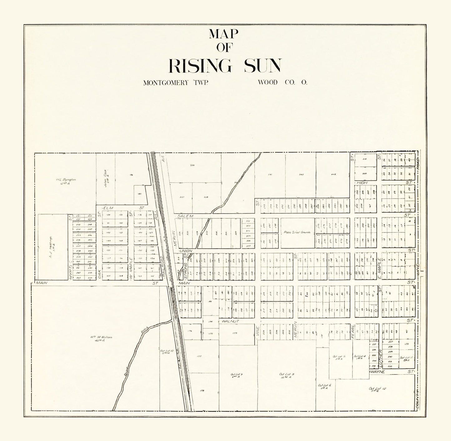 Vintage Map of Rising Sun, Ohio 1912