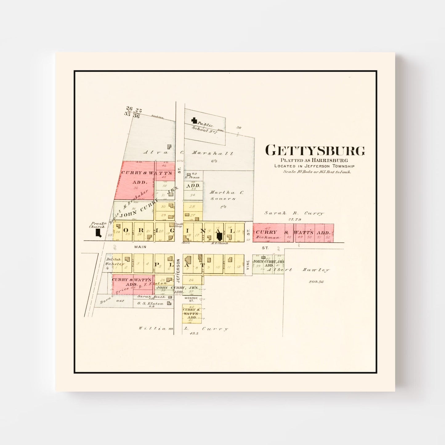 Vintage Map of Gettysburg, Ohio 1912