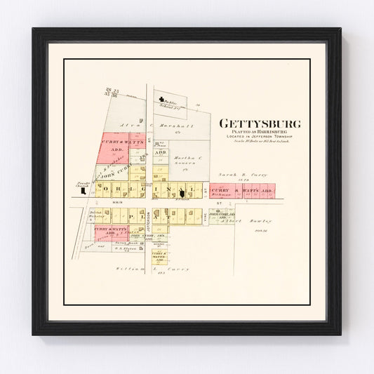 Vintage Map of Gettysburg, Ohio 1912