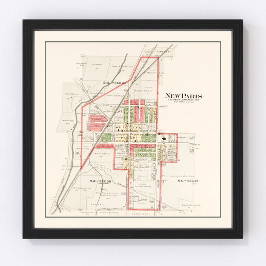 Vintage Map of New Paris, Ohio 1912