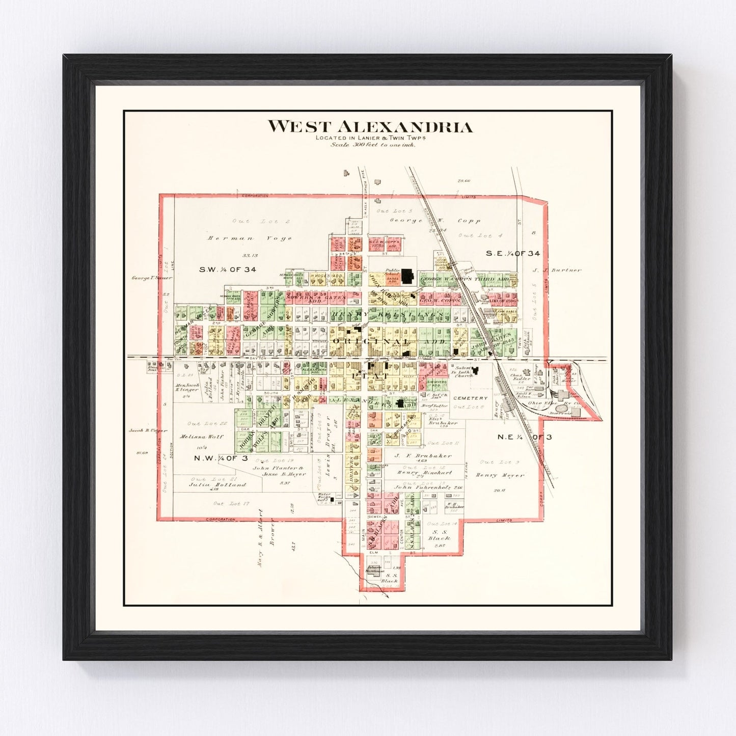 Vintage Map of West Alexandria, Ohio 1912