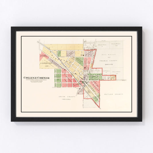Vintage Map of College Corner, Ohio 1912