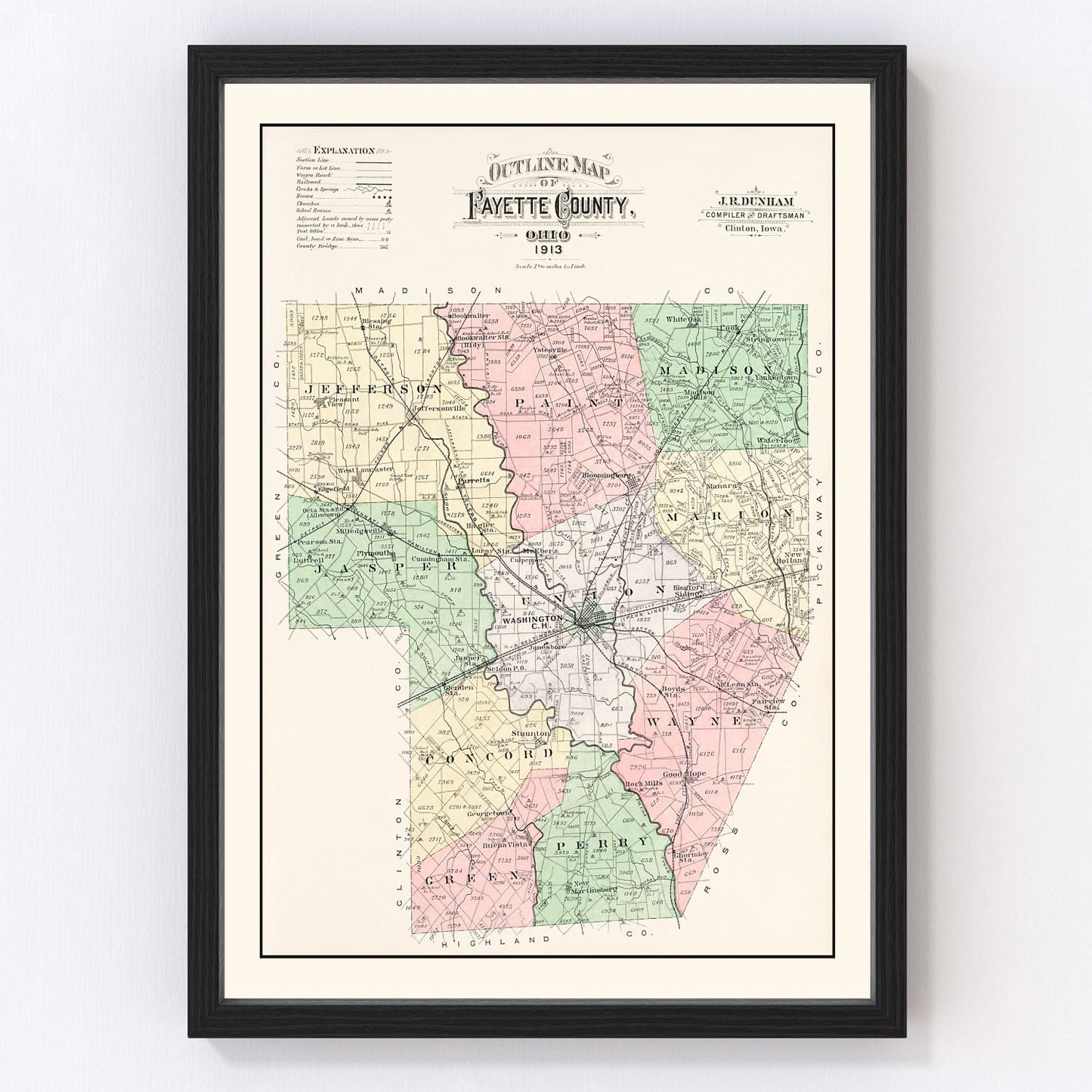 Vintage Map of Fayette County, Ohio 1913