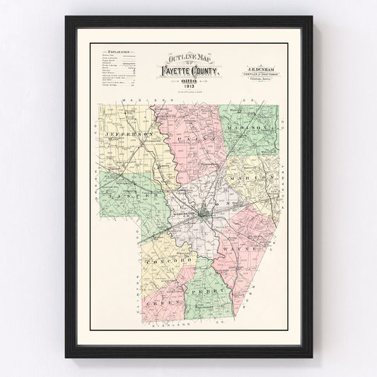 Vintage Map of Fayette County, Ohio 1913