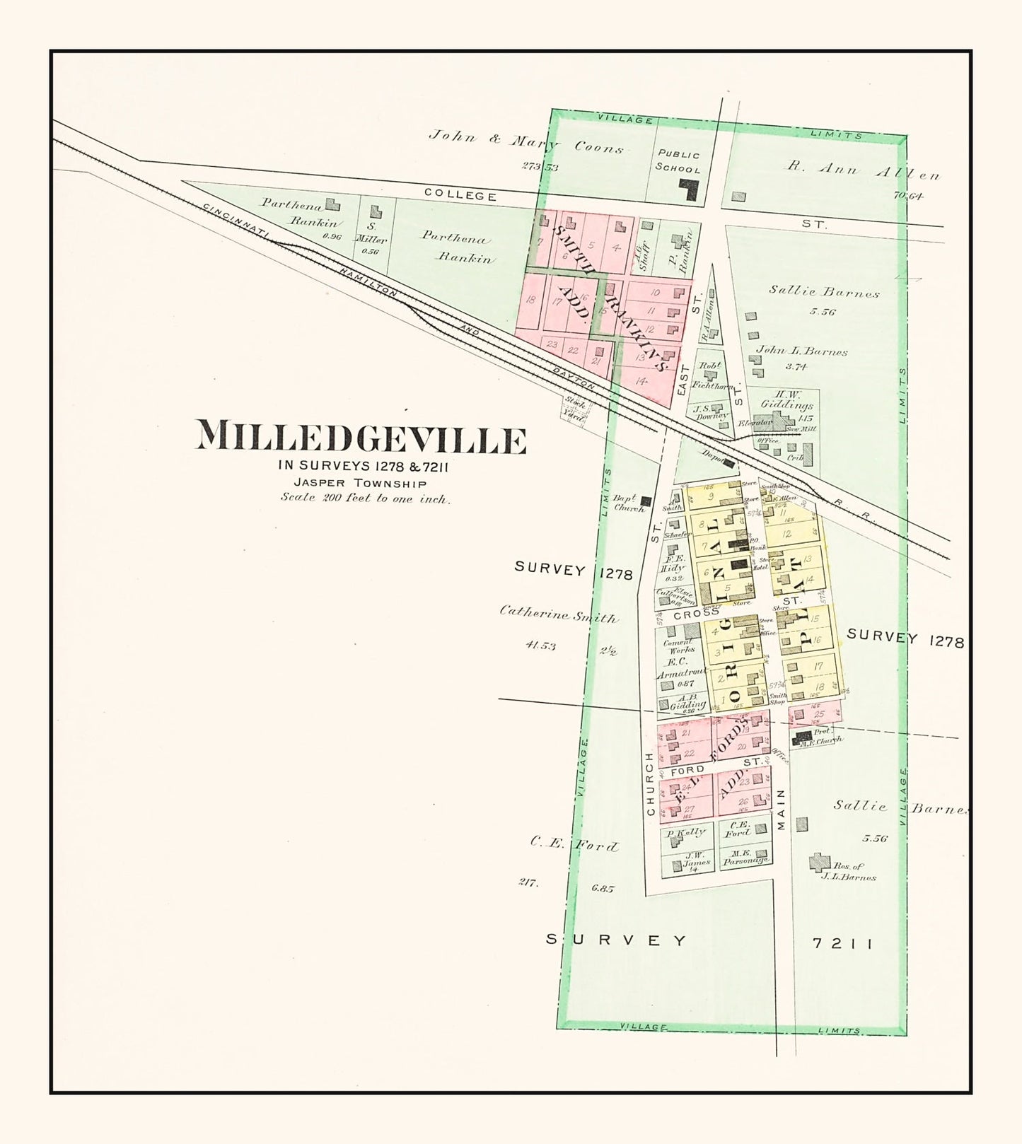 Vintage Map of Milledgeville, Ohio 1913