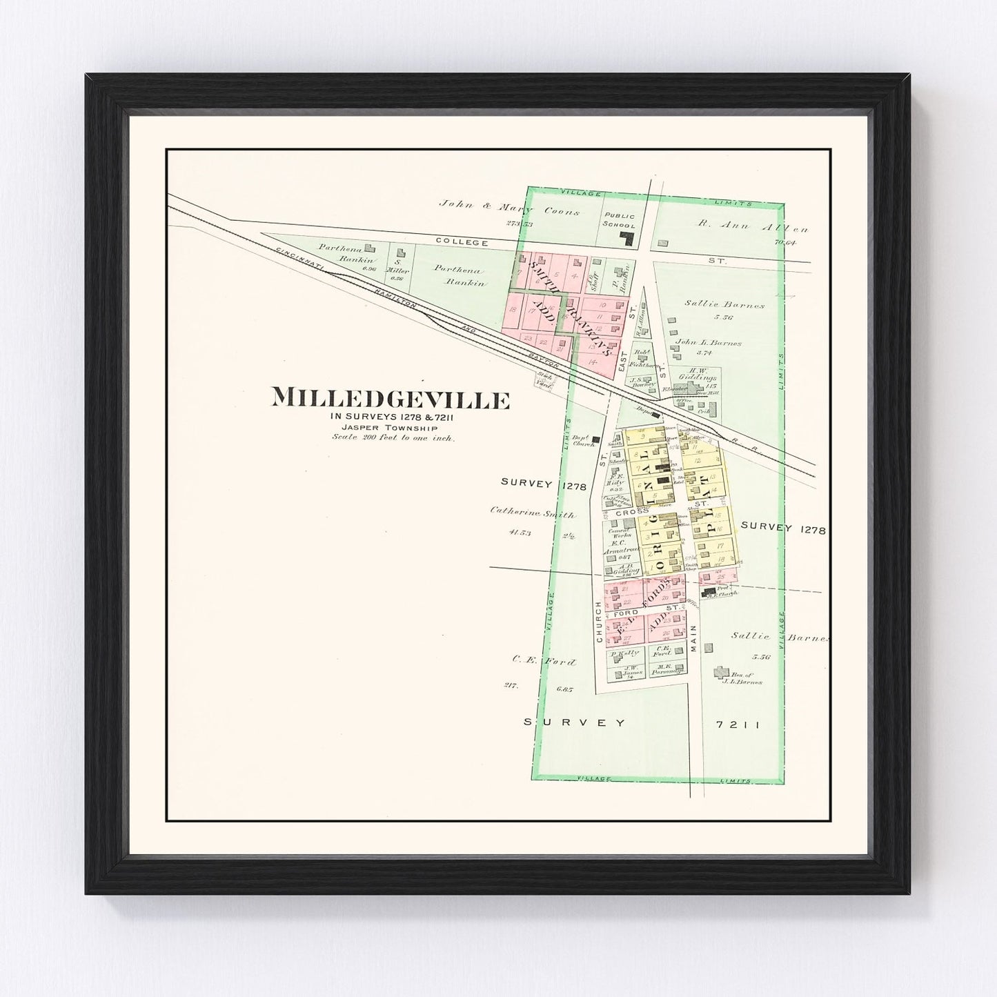 Vintage Map of Milledgeville, Ohio 1913
