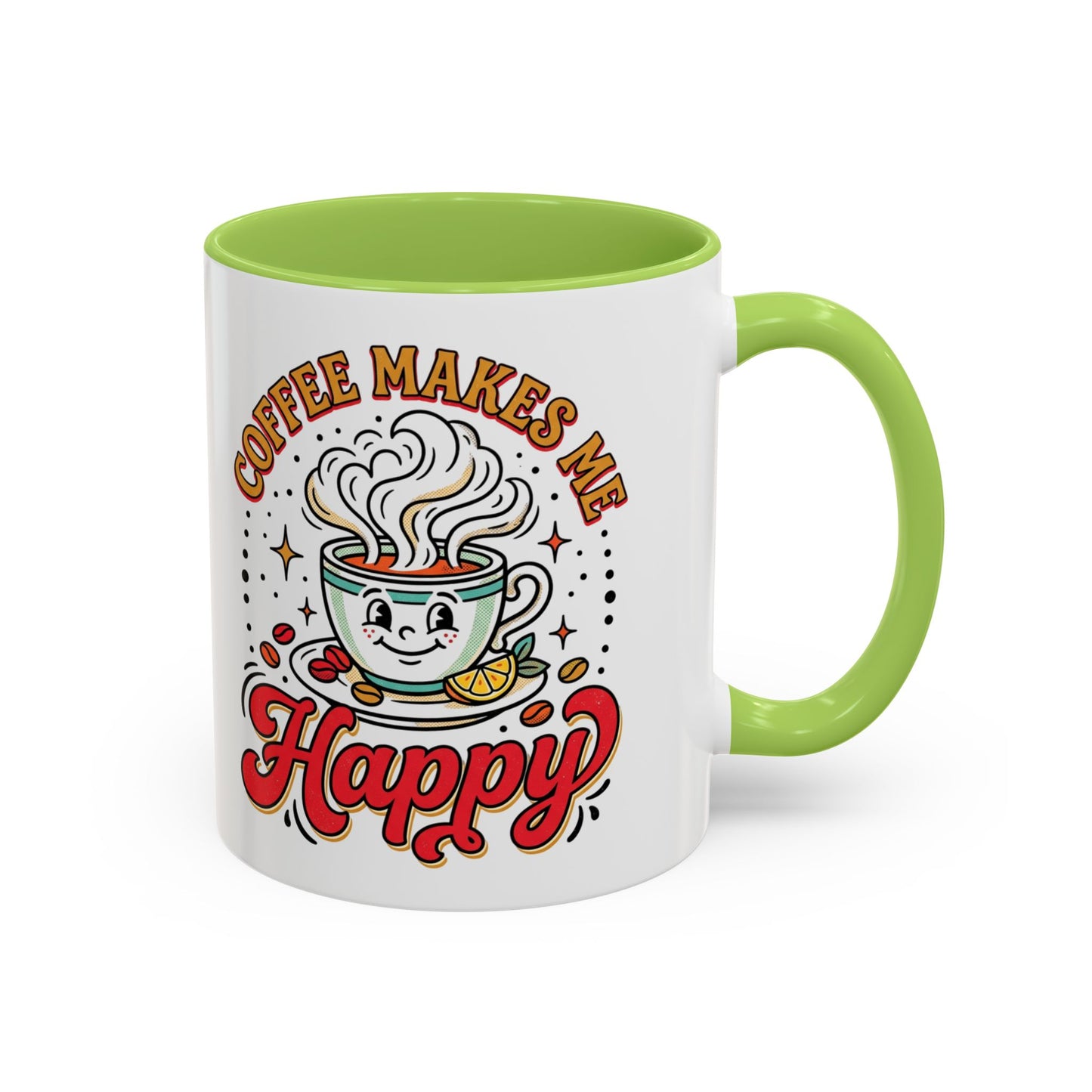 Coffee Mug — "Coffee Makes Me Happy" Cute Retro Accent Mug (11/15oz)
