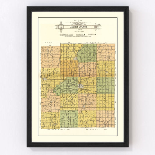 Vintage Map of Jasper County, Iowa 1914