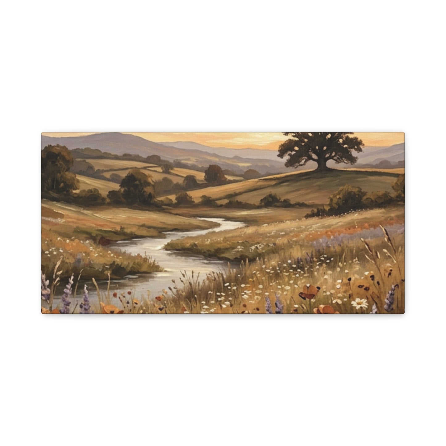 Golden Meadow River Canvas Wall Art — Stretched Matte Print