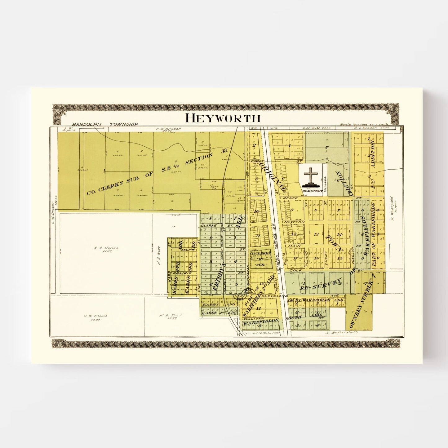 Vintage Map of Heyworth, Illinois 1914