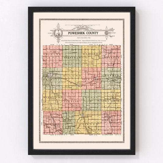 Vintage Map of Poweshiek County, Iowa 1914