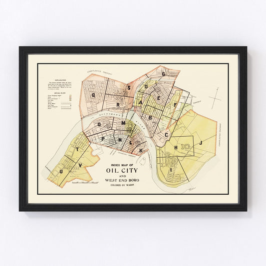Vintage Map of Oil City, Pennsylvania 1915