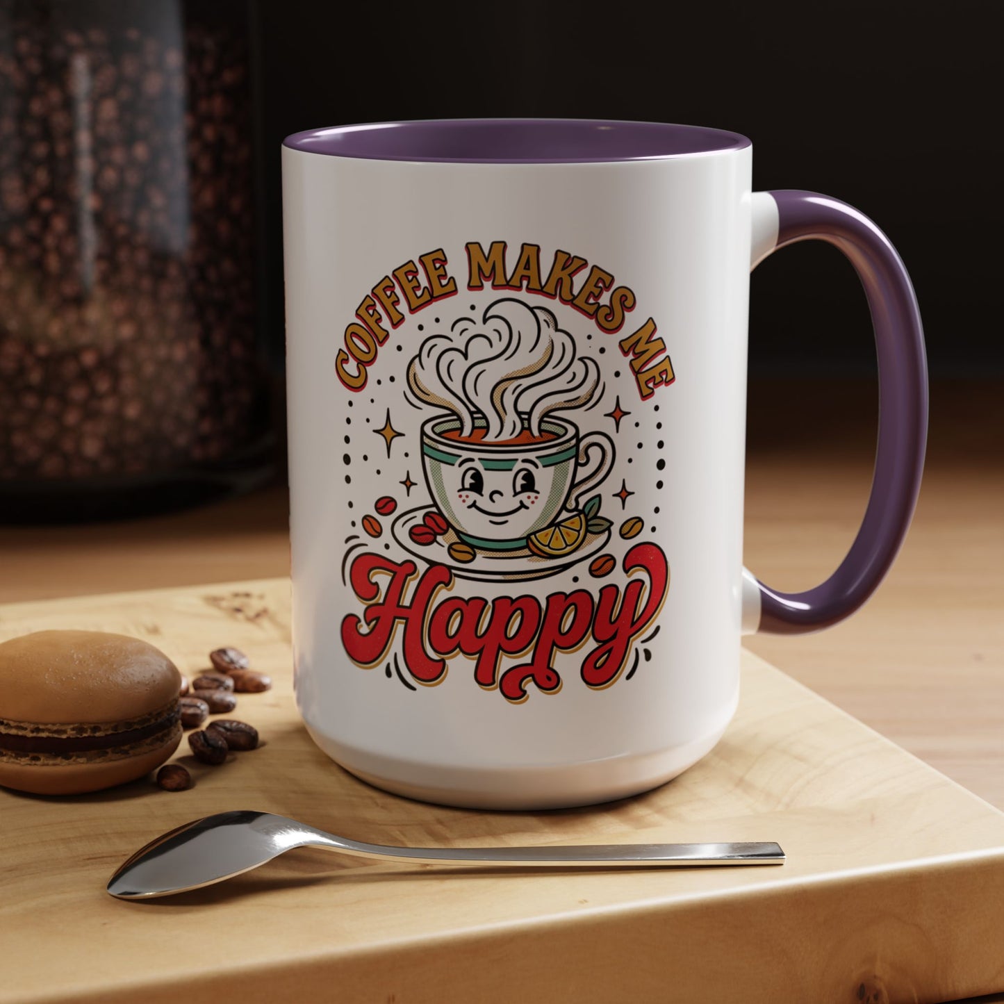 Coffee Mug — "Coffee Makes Me Happy" Cute Retro Accent Mug (11/15oz)