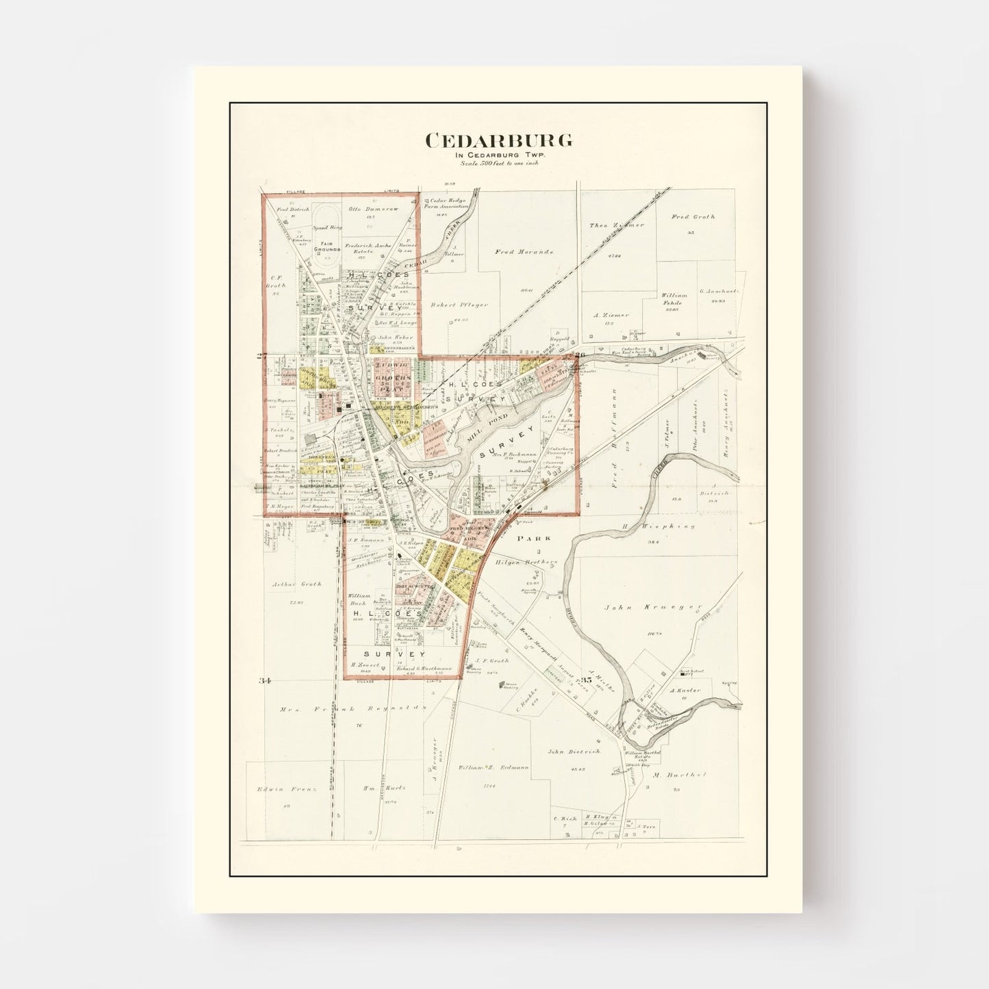 Vintage Map of Cedarburg, Wisconsin 1915