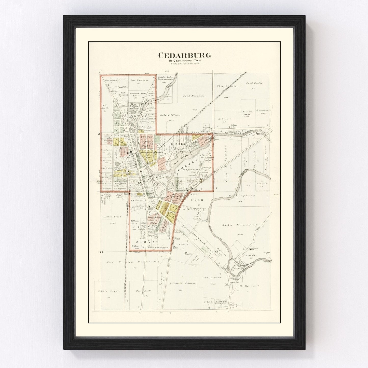Vintage Map of Cedarburg, Wisconsin 1915