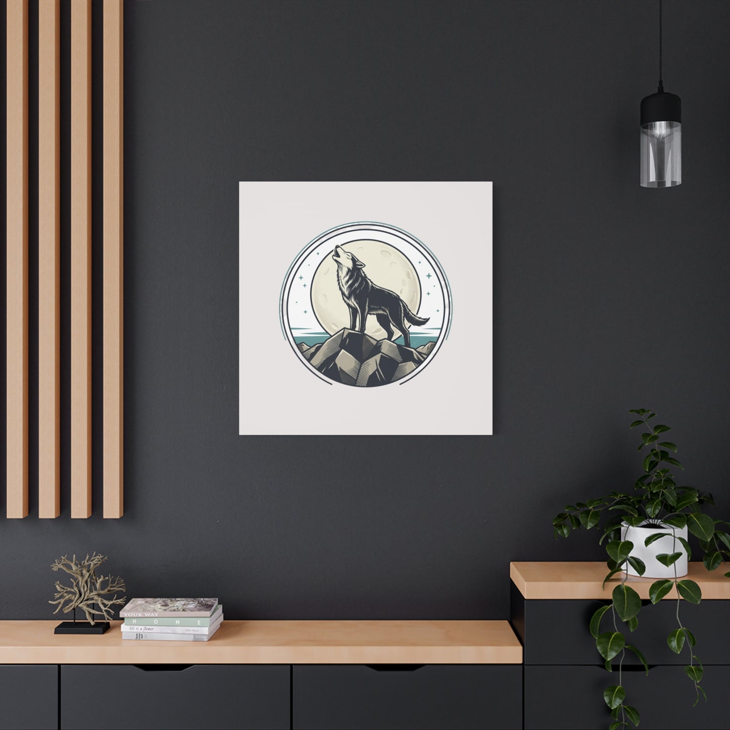 Howling Wolf Canvas Wall Art — Moonlit Wilderness Matte Stretched Print