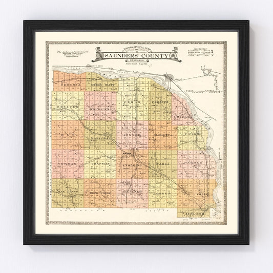 Vintage Map of Saunders County, Nebraska 1916