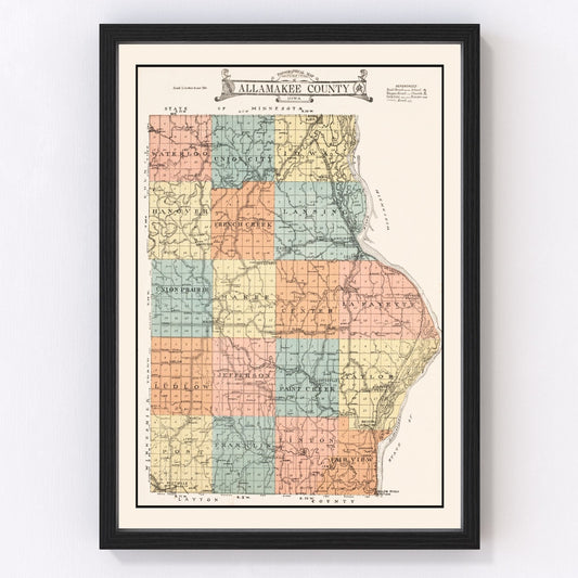Vintage Map of Allamakee County, Iowa 1917