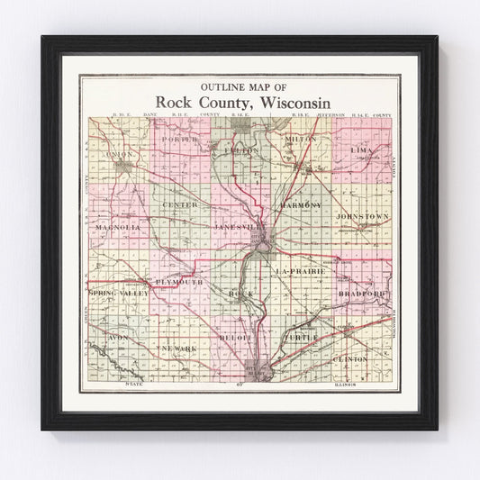 Vintage Map of Rock County, Wisconsin 1917