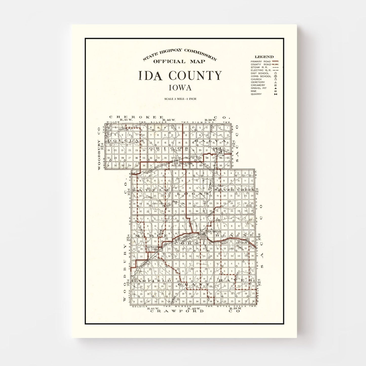 Vintage Map of Ida County, Iowa 1920
