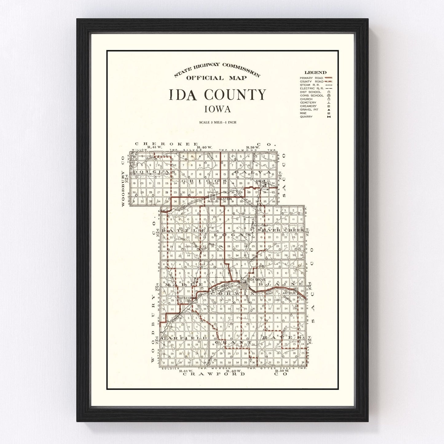 Vintage Map of Ida County, Iowa 1920