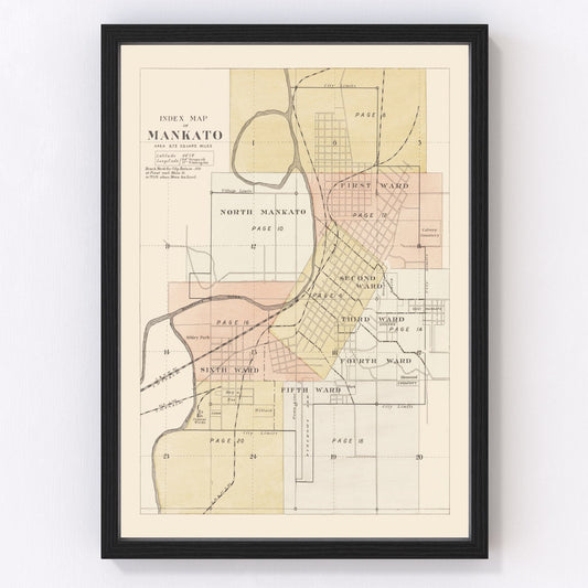 Vintage Map of Mankato, Minnesota 1921