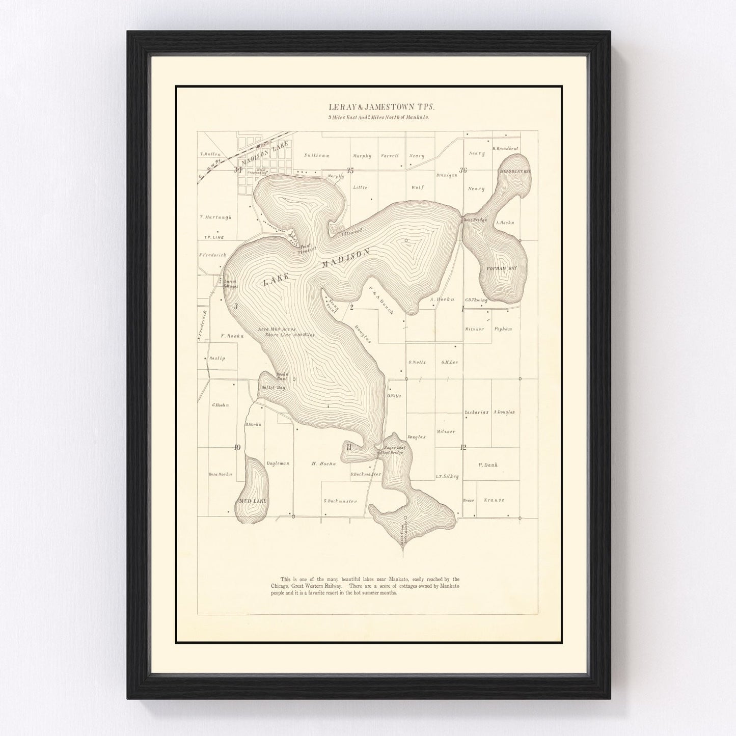 Vintage Lake Madison, MN Map 1921