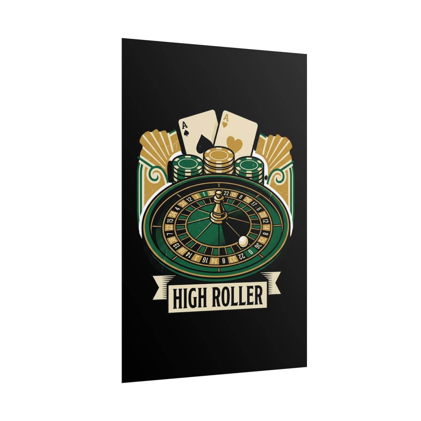 High Roller Casino Poster — Roulette & Cards Wall Art