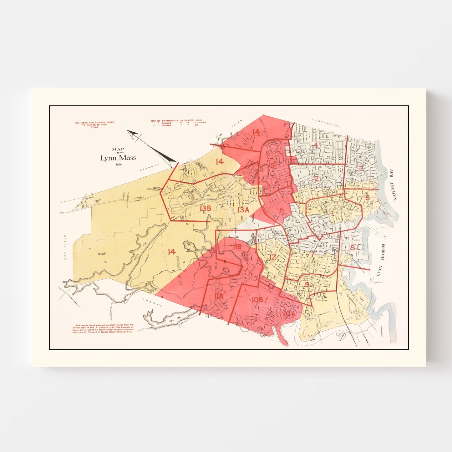 Vintage Map of Lynn, Massachusetts 1924