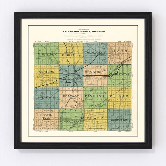 Vintage Map of Kalamazoo County, Michigan 1928