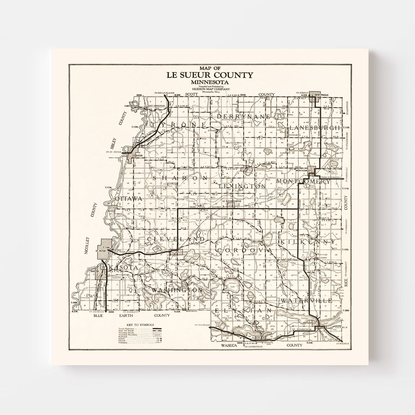 Vintage Map of Le Sueur County, Minnesota 1928