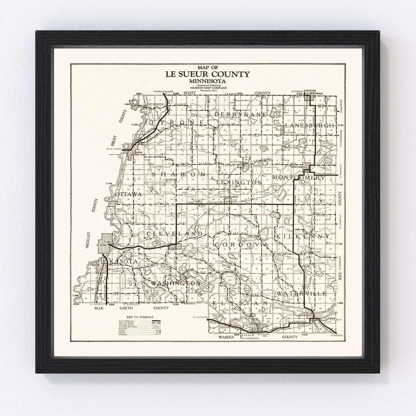 Vintage Map of Le Sueur County, Minnesota 1928