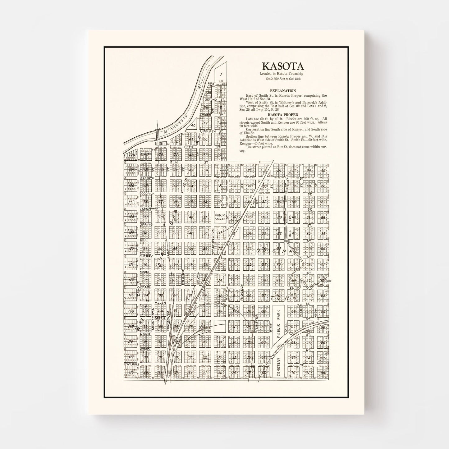 Vintage Map of Kasota, Minnesota 1928
