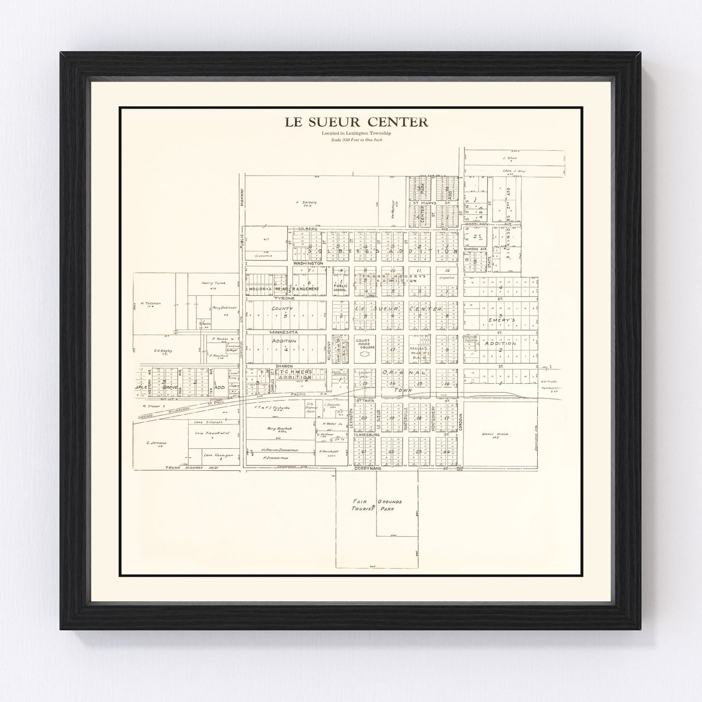 Vintage Map of Le Sueur Center, Minnesota 1928