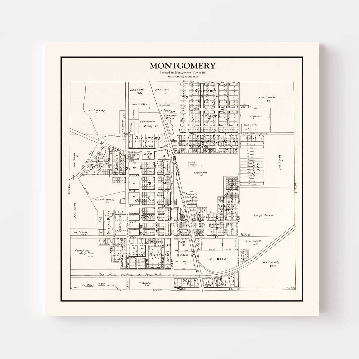 Vintage Map of Montgomery, Minnesota 1928