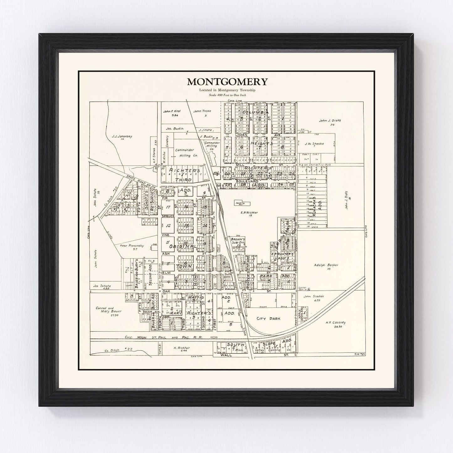 Vintage Map of Montgomery, Minnesota 1928