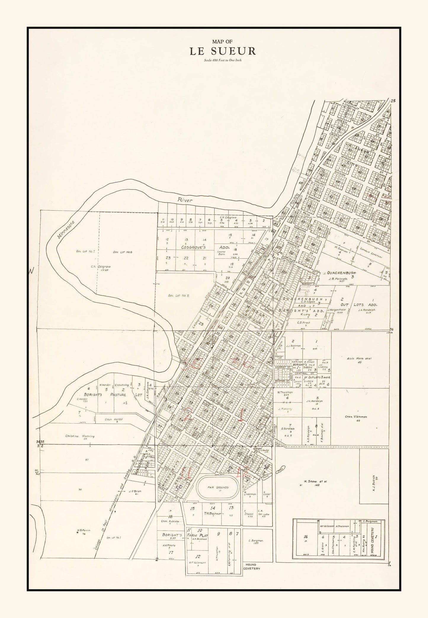 Vintage Map of Le Sueur, Minnesota 1928