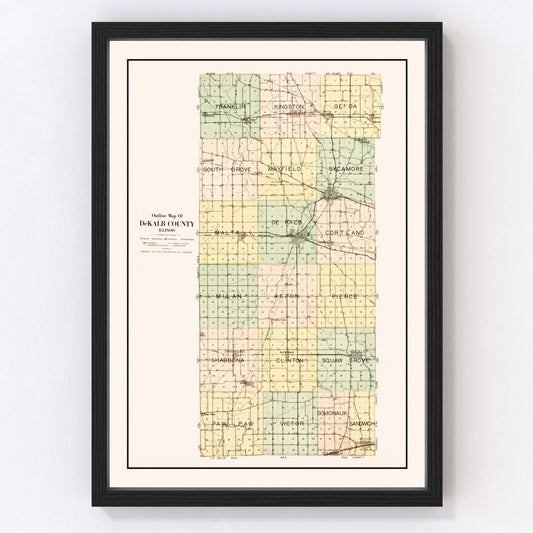 Vintage Map of De Kalb County, Illinois 1929