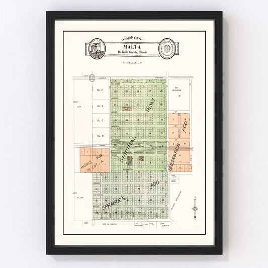 Vintage Map of Malta, Illinois 1929